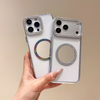 Coque de téléphone magnétique à paillettes avec anneau et miroir de maquillage pour iPhone 18 17 Pro Max 16 15 14 13, avec cadre d'appareil photo en strass brillant et protection intégrée