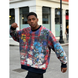 เสื้อสเวตเชิ้ตคอกลมผู้ชายทรงโอเวอร์ไซส์ ลายกราฟฟิตี พิมพ์ดิจิทัล แบบ OEM  ผ้าหนา 400 GSM สไตล์สตรีทแวร์  ดีไซน์ทำเก่าแบบ Distressed - Product Image 2
