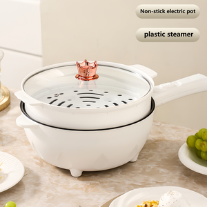Cuisinière électrique blanche avec cuve antiadhésive, panier vapeur en PP, couvercle en verre trempé - Capacité 3L pour usage domestique, hôtelier et extérieur - Product Image 3