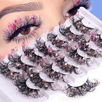 Jaunty Sky fait à la main diamant pleine bande faux cils Halloween noël couleur lumineux fête paillettes vison fibre cils