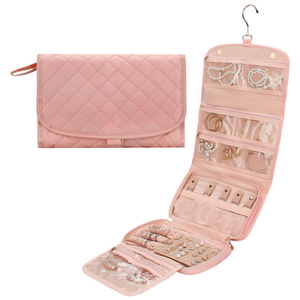 Organisateur de bijoux de voyage enroulable avec poches zippées, grand sac de rangement suspendu pour bagues, boucles d'oreilles et colliers pour femmes - Product Image 2