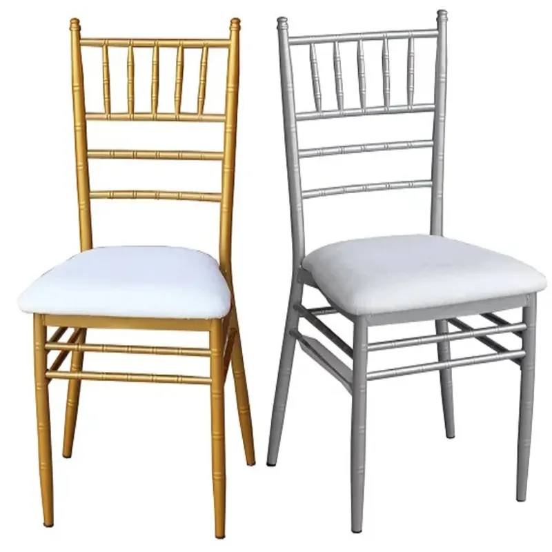 Cadeiras e mesas para festas de casamento prateadas de metal barato Tiffany Chiavari