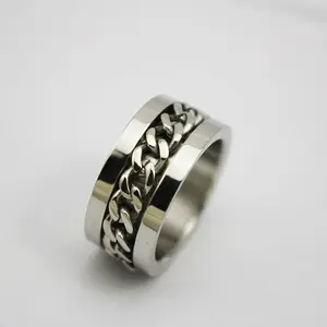 链环设计男士和女士结婚戒指的不锈钢朋克摇滚旋转戒指