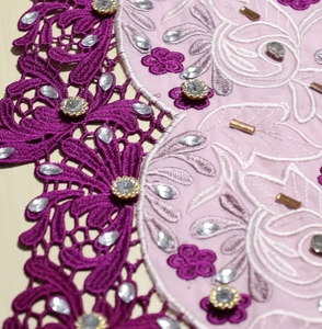 Encaje de alta calidad con diamantes de imitación Algodón exclusivo Gasa <span class=keywords><strong>Rosa</strong></span> Encaje suizo Bordado de tul Tela de encaje de África con cristal - Product Image 3