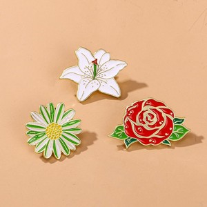 Spilla in Metallo Personalizzata, Serie Creativa di Fiori Rosa, Giglio e Margherita, Distintivo con Goccia d'Olio e Cavallo Spinato - Product Image 3