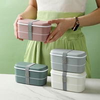 Boîte à lunch bento à 2 compartiments, double couche, étanche, sans BPA, compatible micro-ondes, avec bande élastique pour enfants, école, bureau