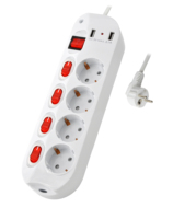 Prise allemande multiprise, 4 voies avec 2 USB et indicateur LED avec protection des enfants et interrupteur individuel
