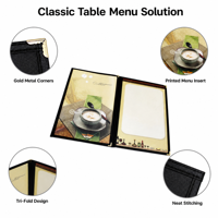Porte-menu élégant Yimi en cuir PU noir A4 (3 pages, 23,5x30cm) – Fournitures pour restaurants et bars