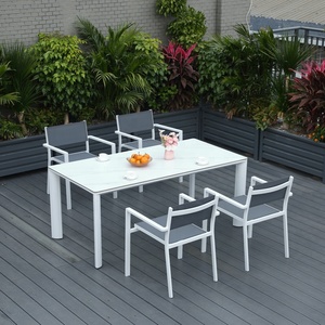 Ensemble de table et chaises de patio <span class=keywords><strong>en</strong></span> aluminium résistant aux intempéries, 7 pièces, <span class=keywords><strong>pour</strong></span> villa, bord de piscine, fabrication moderne, directement de l'usine - Product Image 3