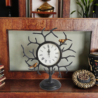 Horloge de bureau en bronze antique avec motif d'oiseau sur branche, style Art Déco, mouvement électronique à quartz, sonnerie horaire, affichage analogique, design personnalisé