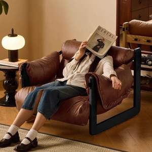 Sillón de Cuero Estilo Vintage Reclinable para Sala de Estar, Estructura de Madera Maciza, Tapicería de Cuero Marrón - Product Image 4