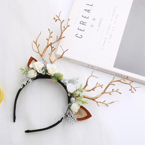 عيد الميلاد الغزلان قرن الوعل عقال مع الزهور قرن الوعل زهرة إكسسوارات الشعر للحفلات تأثيري حلي - Product Image 4