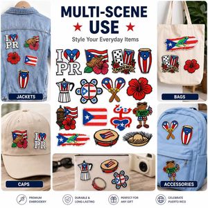 Parches bordados termoadhesivos y para coser al por mayor de la bandera de Puerto Rico, <span class=keywords><strong>Coqui</strong></span>, Taino, Hibisco, Domino, Bomba y Patrones de Herencia - Product Image 5