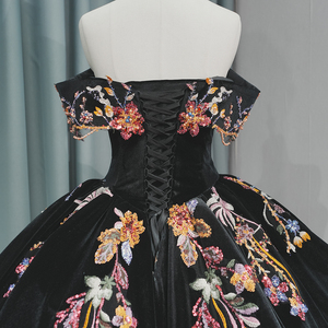 Robe de bal haut de gamme Flower Fairy en dentelle noire avec appliques, sans manches, dos nu, traîne cathédrale scintillante, pour bal de promo et occasions formelles 6693 - Product Image 5