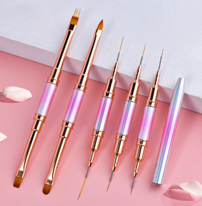 Ensemble de pinceaux à ongles double embout rose ombré en nylon pour la peinture 3D au gel et la conception de manucure - Product Image 3