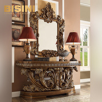 Art délicat Sculpture en plaqué or Table console en bois massif Table lumineuse haut de gamme maison rétro villa Table console en bois fin