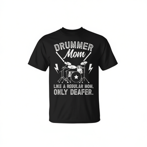 T-shirt Drummer Mom en coton noir, cadeau amusant pour maman batteuse - Product Image 2