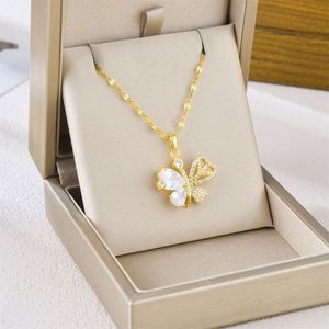Collar de Acero Inoxidable con Colgante de Mariposa de Zirconia, Collar con Colgante de Zirconia en Forma de Corazón para Mujer, Cadena de Acero Inoxidable, Micro Collar - Product Image 2