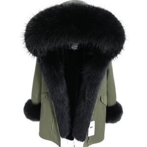 Veste d'hiver chaude Maomaokong pour femme avec col en vraie fourrure de raton laveur, manteau long en fausse fourrure, parka avec fourrure - Product Image 5