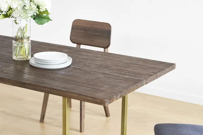 2023 Factory New Design Wholesale High Quality Brass Frame Base Set Centre Solid Wood Dining Table Rectangle for Dinner Event