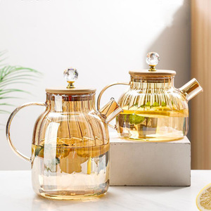 Jarra de vidrio a rayas con tapa de bambú, tetera de gran capacidad para fiestas de té de frutas de verano - Product Image 4