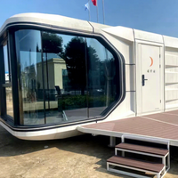 Maison conteneur capsule préfabriquée, structure en acier modulaire, étanche, écologique, respirante, emballage plat, espace extérieur, boutique