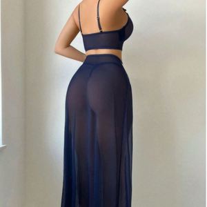 Conjunto de Dos Piezas para Mujer, Estilo Europeo Americano, Sexy, con Bordado, Transpirable, Falda Larga con Abertura de Malla - Product Image 3