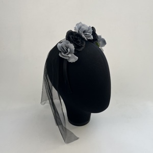 ตาข่ายผ้าไหมลูกไม้ลายผีเจ้าสาวดอกไม้ประดิษฐ์สีดำตกแต่งฮาโลวีนงานตามสั่ง - Product Image 4