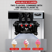 Machine à crème glacée commerciale entièrement automatique, 3 têtes, en acier inoxydable 304, pour café et pâtisserie, 20-25L/h
