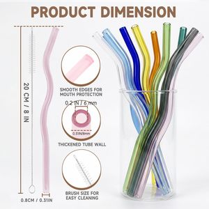 Pailles en verre ondulées colorées, ensemble de pailles à boire en verre ondulé avec brosse et emballage - Product Image 2