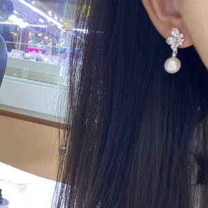 9-10mm Edison Pearl Iris Flower Dangle <b>Earrings</b>, 925 Sterling <b>Silver</b> Crystal Inlaid Floral <b>Drop</b> <b>Earrings</b> for Women - Product Image 6