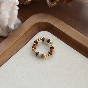 Bague perlée originale faite à la main pour femme, style Ins, en agate œil de tigre, pierre naturelle et perles de verre, forme en U - Product Image 5