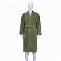 Peignoir personnalisé avec logo, col kimono, en flanelle verte, super absorbant, ultra doux, pour après le bain et les centres de bien-être, manches longues pour femmes