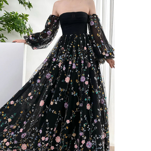 Abito <span class=keywords><strong>da</strong></span> <span class=keywords><strong>sera</strong></span> elegante di fascia alta <span class=keywords><strong>da</strong></span> donna in pizzo multicolore Top con ricamo floreale in vita naturale stile Party - Product Image 2