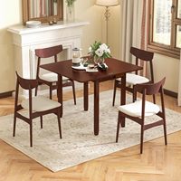 Table à manger extensible et pliable avec compartiment de rangement, design moderne du milieu du siècle, matériau en bois, pieds en bois de caoutchouc
