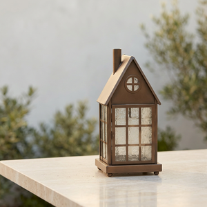Wholesale Trending Style Home Decorative <b>Copper</b> Antique Metal House Shape Candle Holder <b>Lantern</b> with Frost Glass - Product Image 6