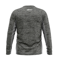 Custom gemaakte effen heather grijze polyester dry-fit longsleeve T-shirt voor heren, geschikt voor basketbal warming-up en schieten.