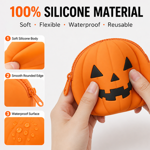 Halloween Pumpkin Silicone Mini Pouch <b>Cute</b> Coin <b>Purse</b> Candy Storage Bag Party Favor Gift for Kids Adults Seasonal Retail Product - Product Image 3