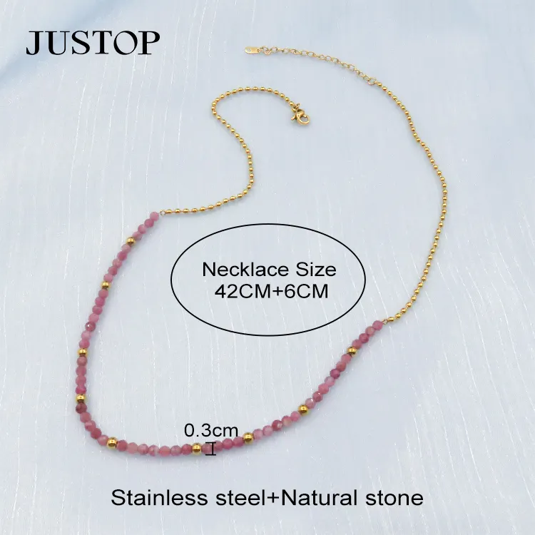 New Stainless Steel 18k Gold Plated Jewelry Choker Necklace Splicing Natural Opal Stone Beaded Necklace For Women