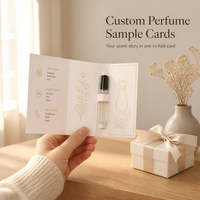 Carte d'emballage personnalisée pour échantillon de parfum avec logo imprimé, carte en papier pour flacon de parfum, carte testeur en carton pour promotion cosmétique