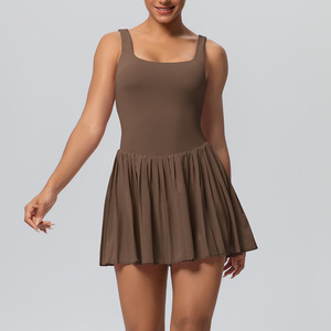 <span class=keywords><strong>Combinaison</strong></span> de yoga plissée à col carré pour <span class=keywords><strong>femme</strong></span>, 2-en-1, sans couture, avec short intégré, idéale pour le Pilates, la gym et le tennis - Product Image 3