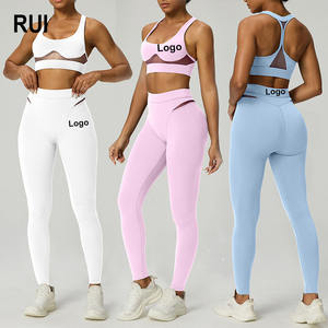 RUIQUWIN Women's Solid Mesh 2 Piece Yoga Set <b>Push</b> Sports Bra High Waist Leggings Summer Quick Drying Fitness Gym Sportswear - Product Image 1