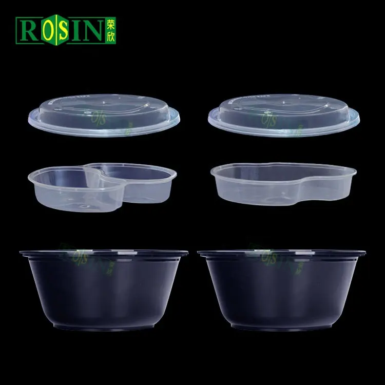 Disposable White Clear Black 2 Layer Round PP Plastic Restaurant Soup salad Noodle Plastic Bowl Tray Insert With Lid