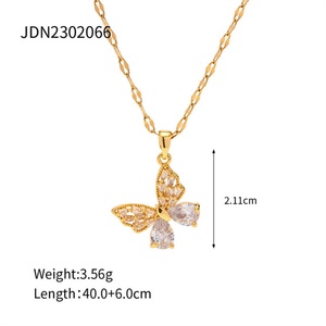 สร้อยคอจี้รูปสัตว์สแตนเลสสตีลประดับเพชรซิร์คอนรูปผีเสื้อ - Product Image 6