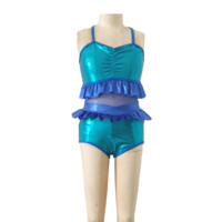 Tenue de danse 1 pièce bleu métallisé pour enfants, ensemble haut court sans manches et short à volants pour spectacle sur scène et jazz