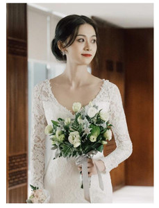 S1117Y Nouvelle Robe de Mariée 2026 en Dentelle Coupe Sirène avec Petit Traîneau Haut de Gamme et Manches Longues, Éthérée et Féerique - Product Image 6
