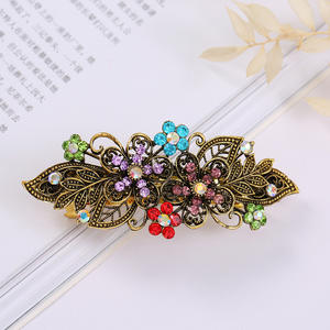 Qianjin toptan Vintage Metal çiçek kadınlar için saç tokası renkli Rhinestone çiçek tokalarım saç aksesuarları - Product Image 6