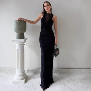 Robe longue évasée dos nu style français, tendance transfrontalière, été 2026, sexy, avec dentelle ajourée en polyester - Product Image 2