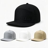 Gorra de Golf y Gimnasio de Alta Calidad, Personalizada, de 6 Paneles, con Visera Plana, de Poliéster, con Corte Láser Perforado, Cierre a Presión, Impermeable, con Parche de Goma