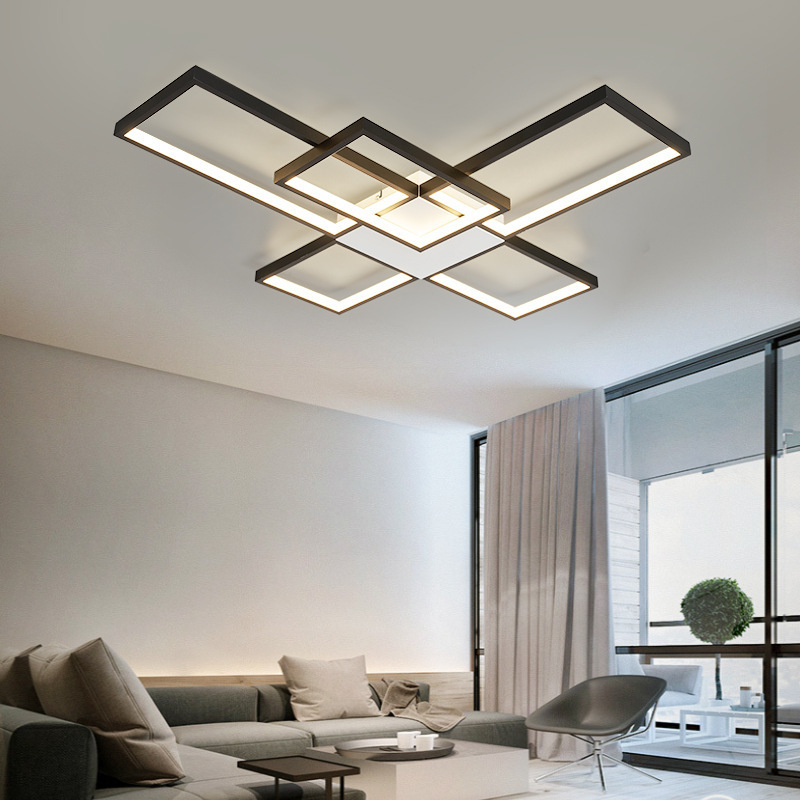 Modern Minimalist LED Ceiling Lamp for Living & Bedroom Geometric Eye Protection with Remote Control Dimming Feature
